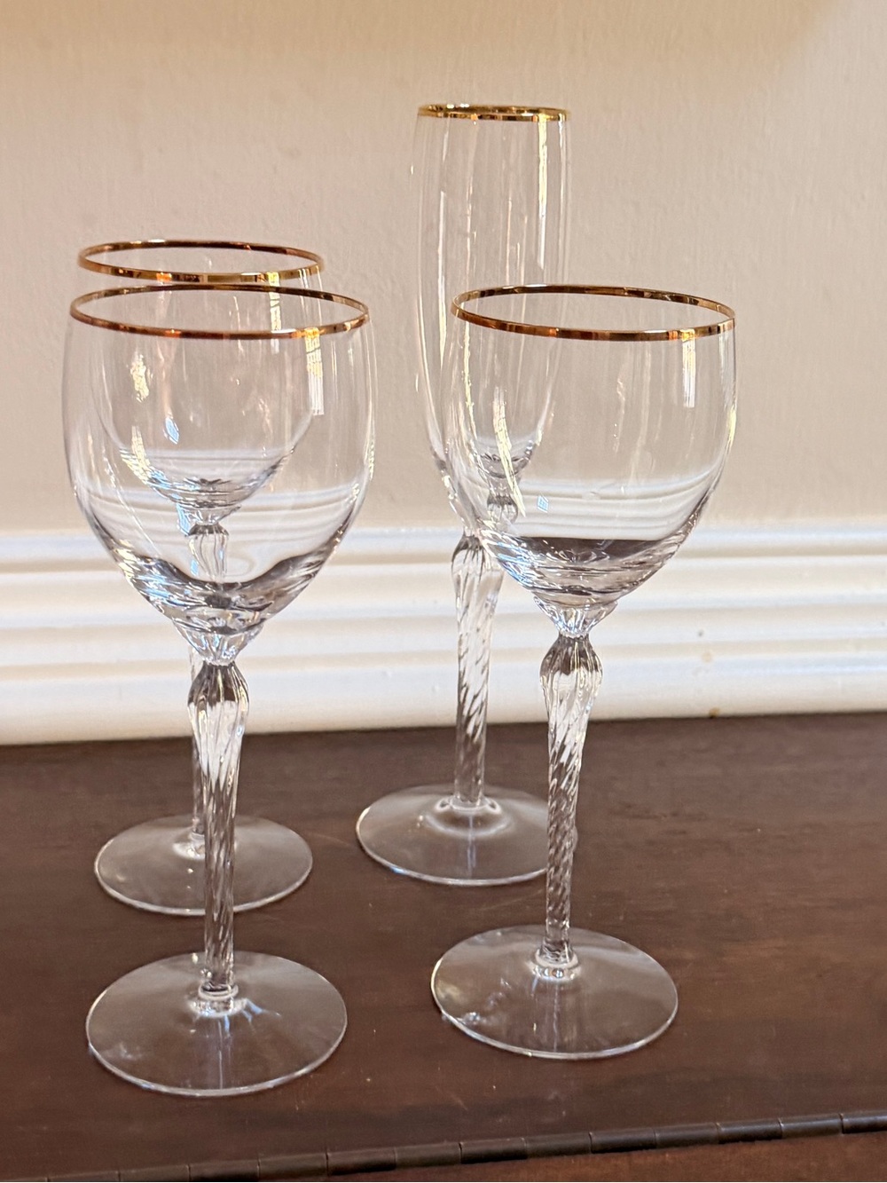 Lenox Monroe Gold Crystal Stemware, 3 Wine + 1 Champagne